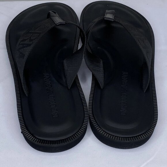 NEW EMPORIO ARMANI Mens Sandals Black Size 11 Logo Tape Thong Slip-On Flat main image 6